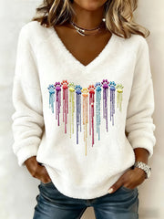 Frauen bunte Hunde Herz Pfote Flanell V-Ausschnitt Top