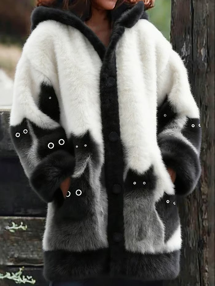 Damen Tier Katze Print Flanell Warme Jacke