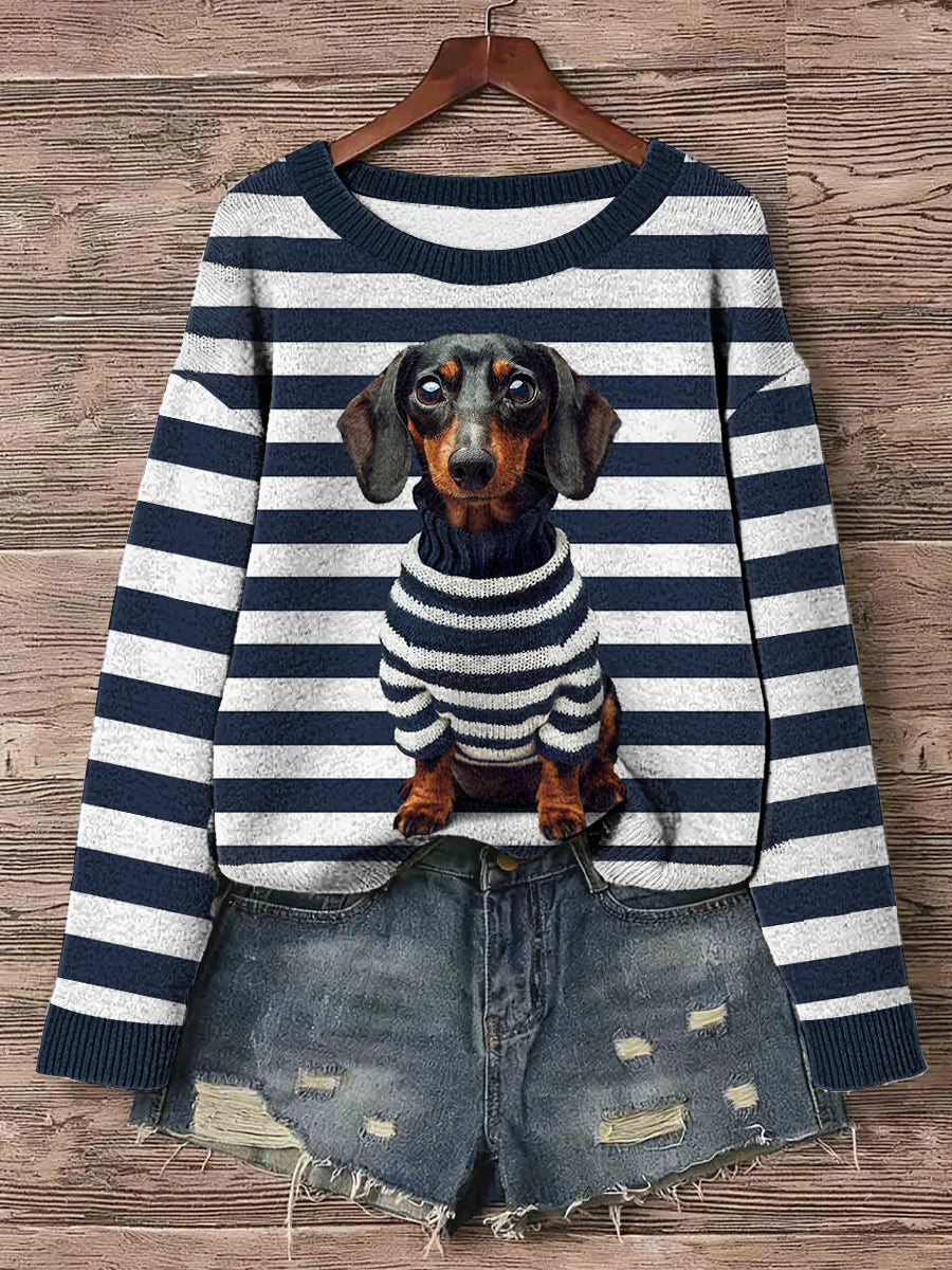 Damen Dackel Hund Kunstdruck Pullover Pullover