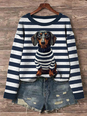 Damen Dackel Hund Kunstdruck Pullover Pullover
