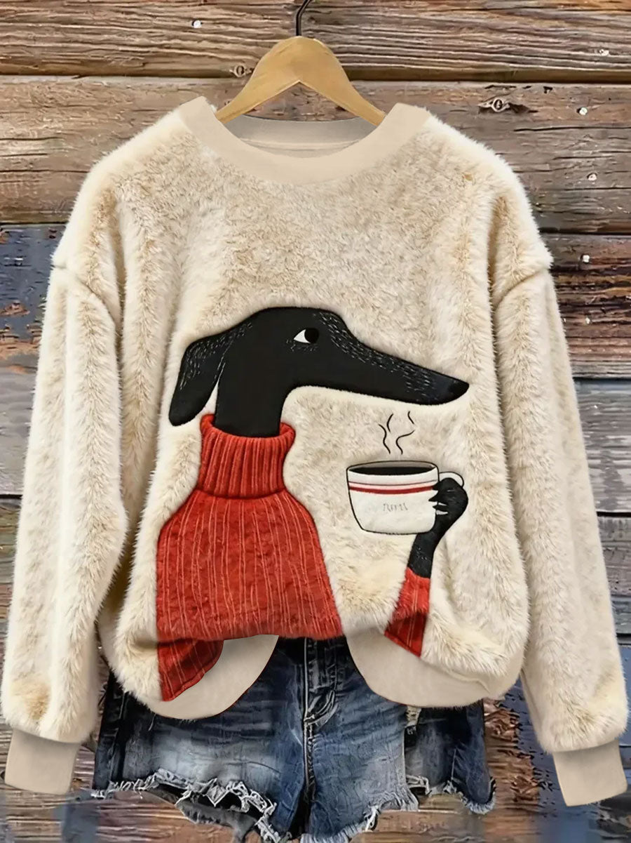 Damen Hund Kaffee Kunst Flanell Hoodie
