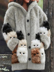 Damen-Flanell-Katzen-Print-Mäntel