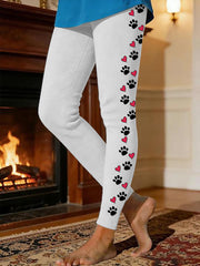 Frauen Hunde Pfote Warme Fleece-Leggings