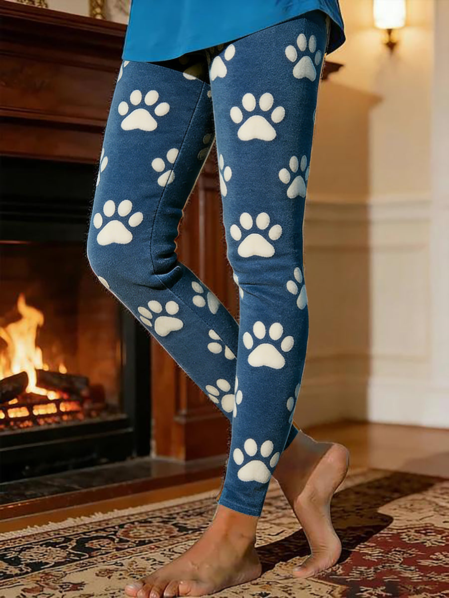 Frauen Hunde Pfote Warme Fleece-Leggings
