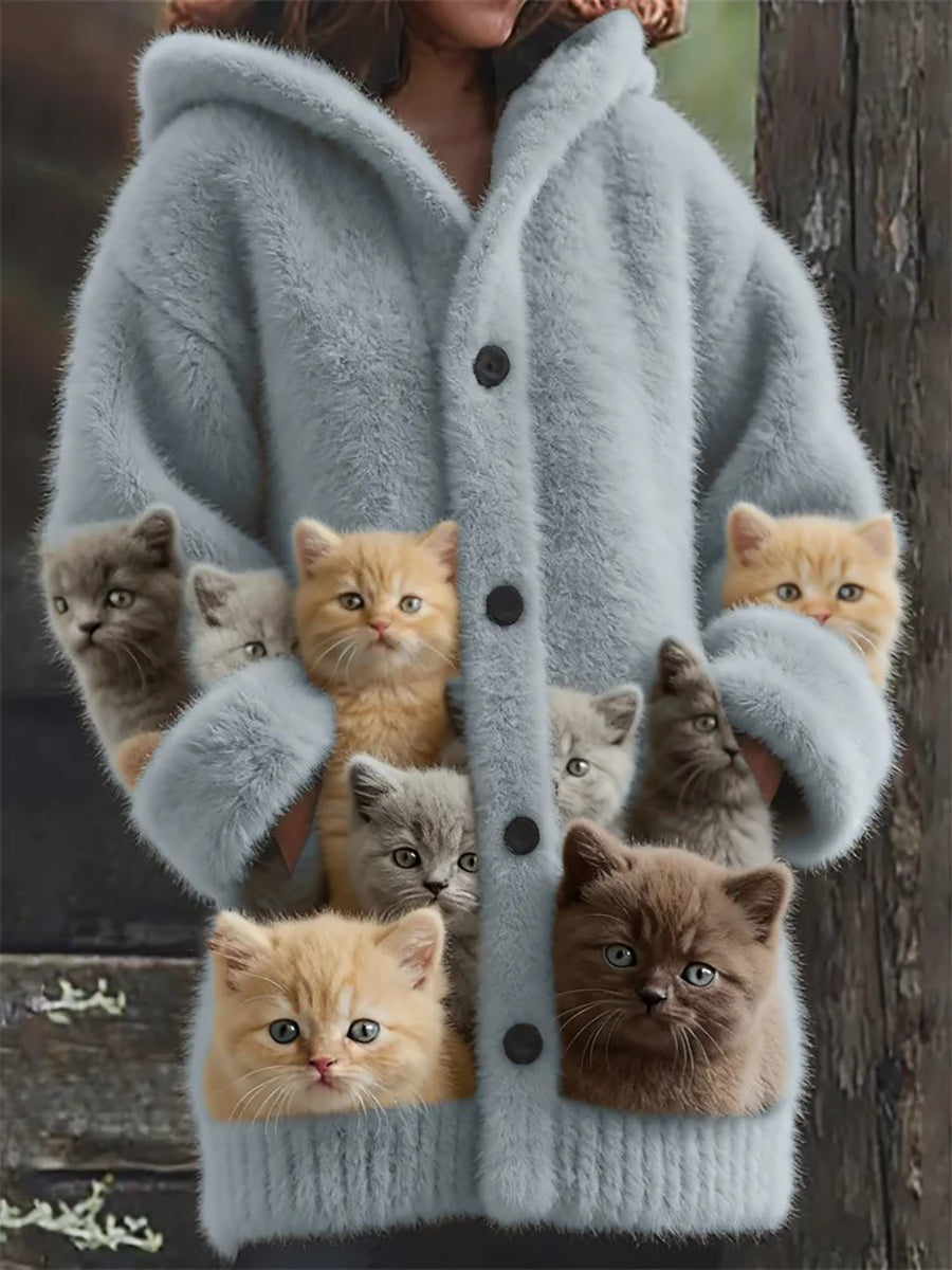 Damen-Flanell-Katzen-Print-Mäntel