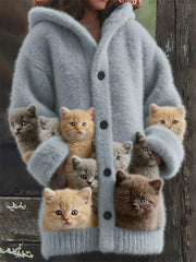 Damen-Flanell-Katzen-Print-Mäntel