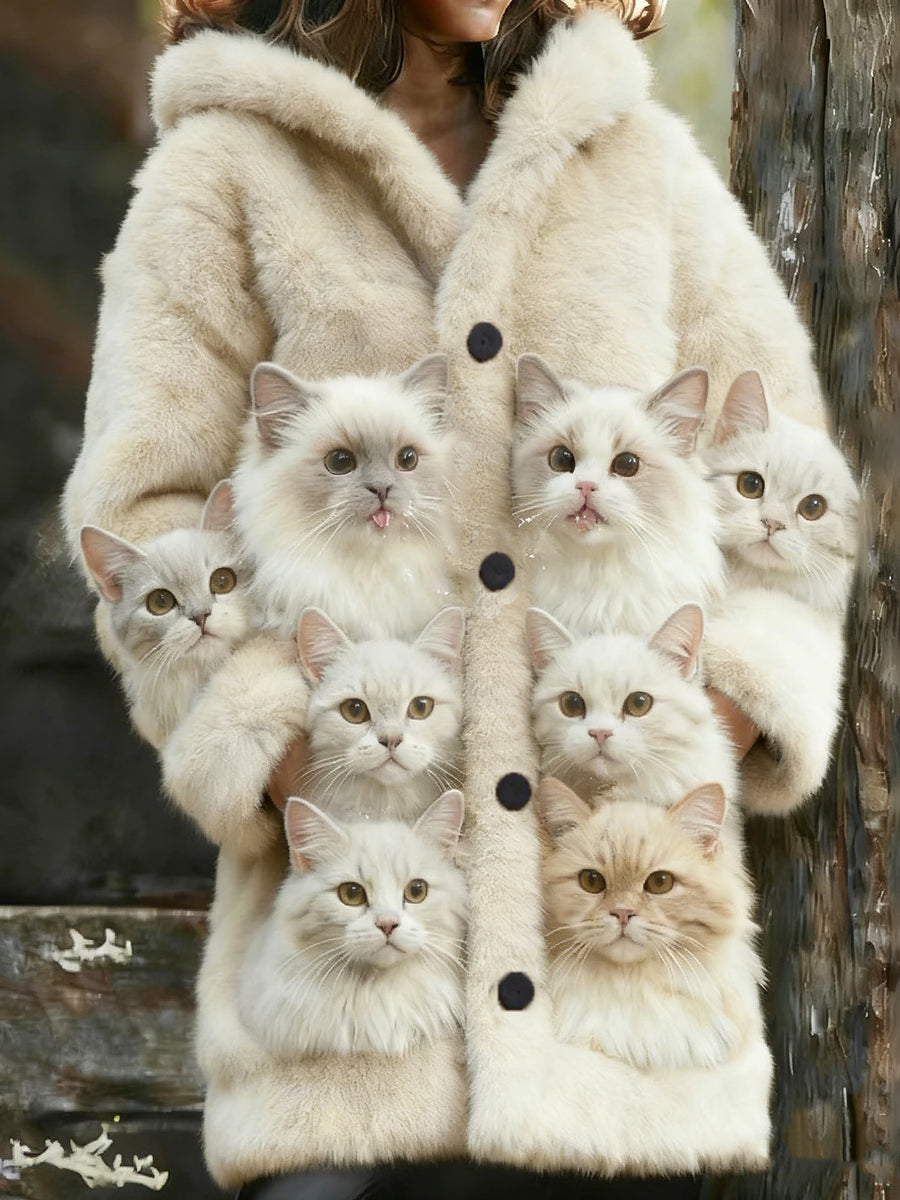 Damen-Flanell-Katzen-Print-Mäntel
