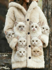 Damen-Flanell-Katzen-Print-Mäntel