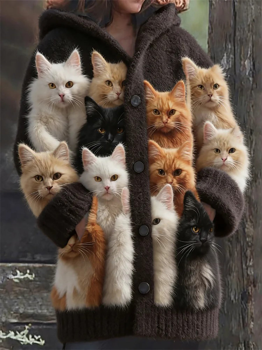 Damen-Flanell-Katzen-Print-Mäntel