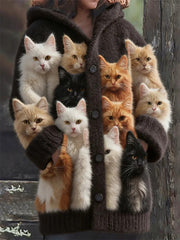 Damen-Flanell-Katzen-Print-Mäntel