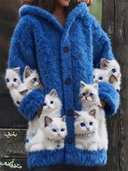 Damen-Flanell-Katzen-Print-Mäntel