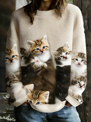 Katzen-Kunstdruck-Flanell-Sweatshirt für Damen