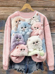 Damen-Flanell-Sweatshirt mit süßem Katzen druck