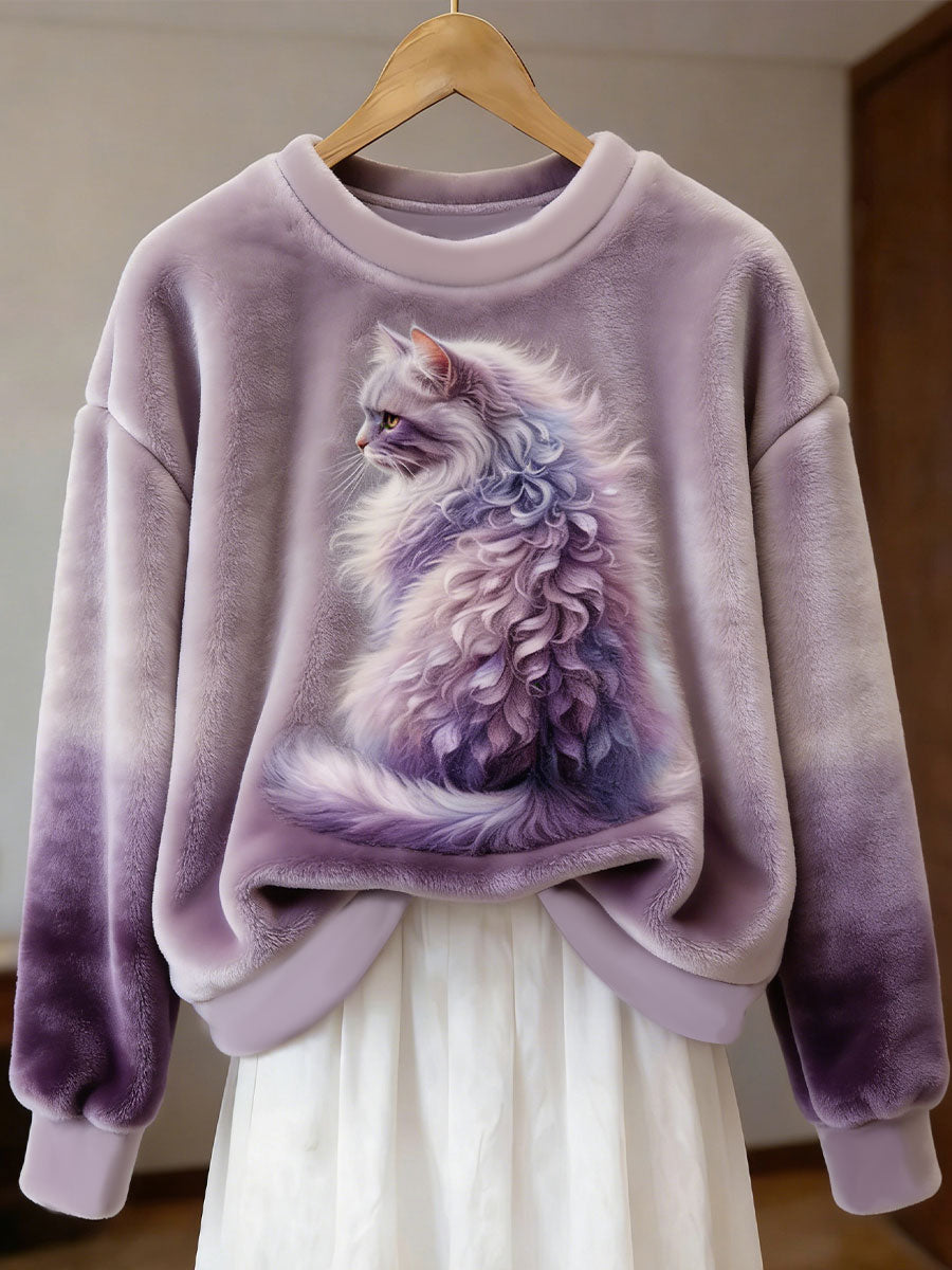 Damen-Sweatshirt mit süßem Katzen flanell