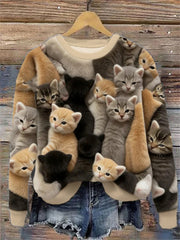 Damen-Flanell-Sweatshirt mit süßem Katzen druck