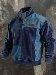 Herren Vintage Patchwork Quarter Zip Sweatshirt