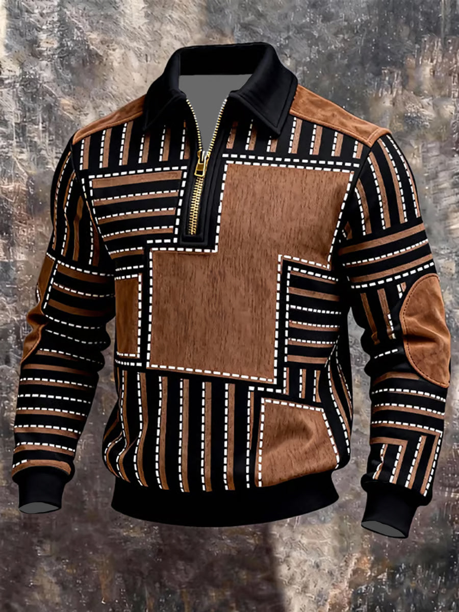 Herren Vintage-Patchwork-Sweatshirt mit Reiß verschluss