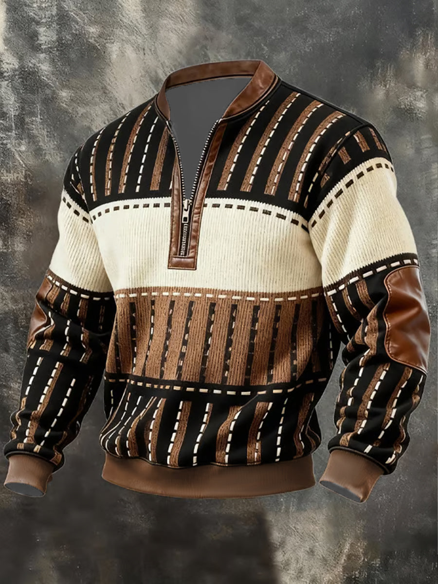 Herren Casual Retro Kontrast Farbe Half Zip Langarm Sweatshirt