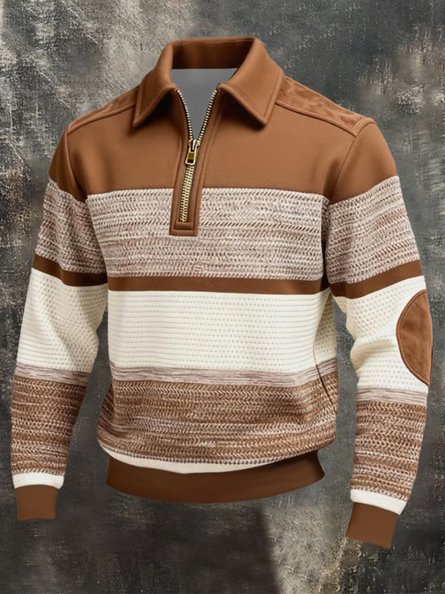 Herren Vintage-Patchwork-Sweatshirt mit Reiß verschluss