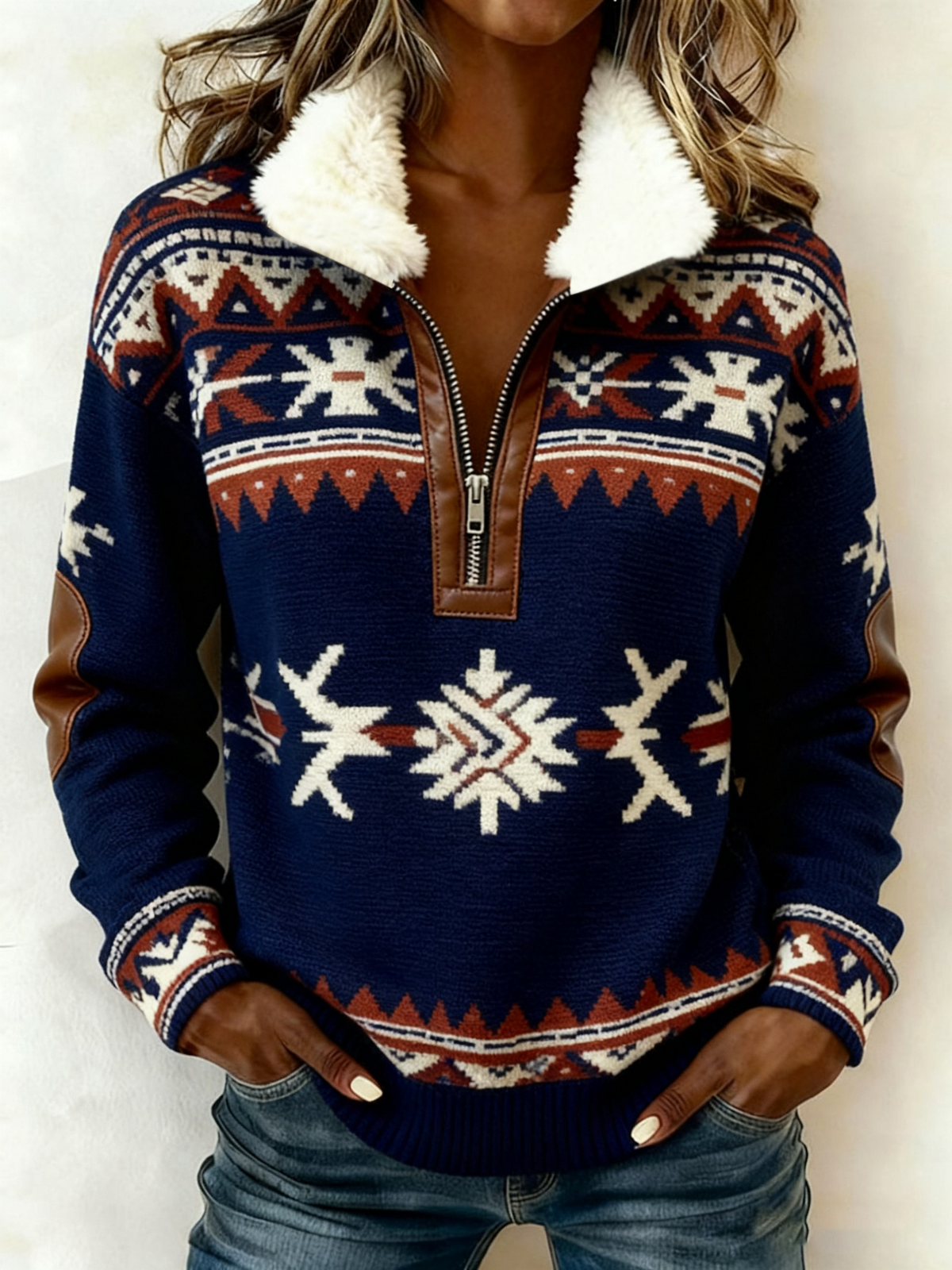 Vintage Western bedruckter Casual Composite Fleece Hoodie für Damen