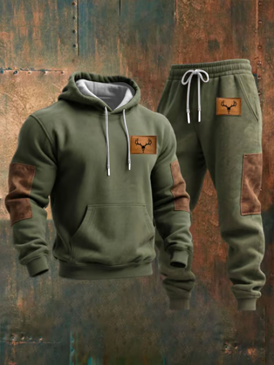 Herren Retro Casual Color Block Hoodie Set