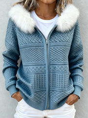 Damen-Vintage-Strickjacke mit geometrischem Muster mit Kapuze