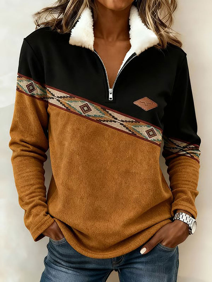 Vintage Western bedruckter Casual Composite Fleece Hoodie für Damen