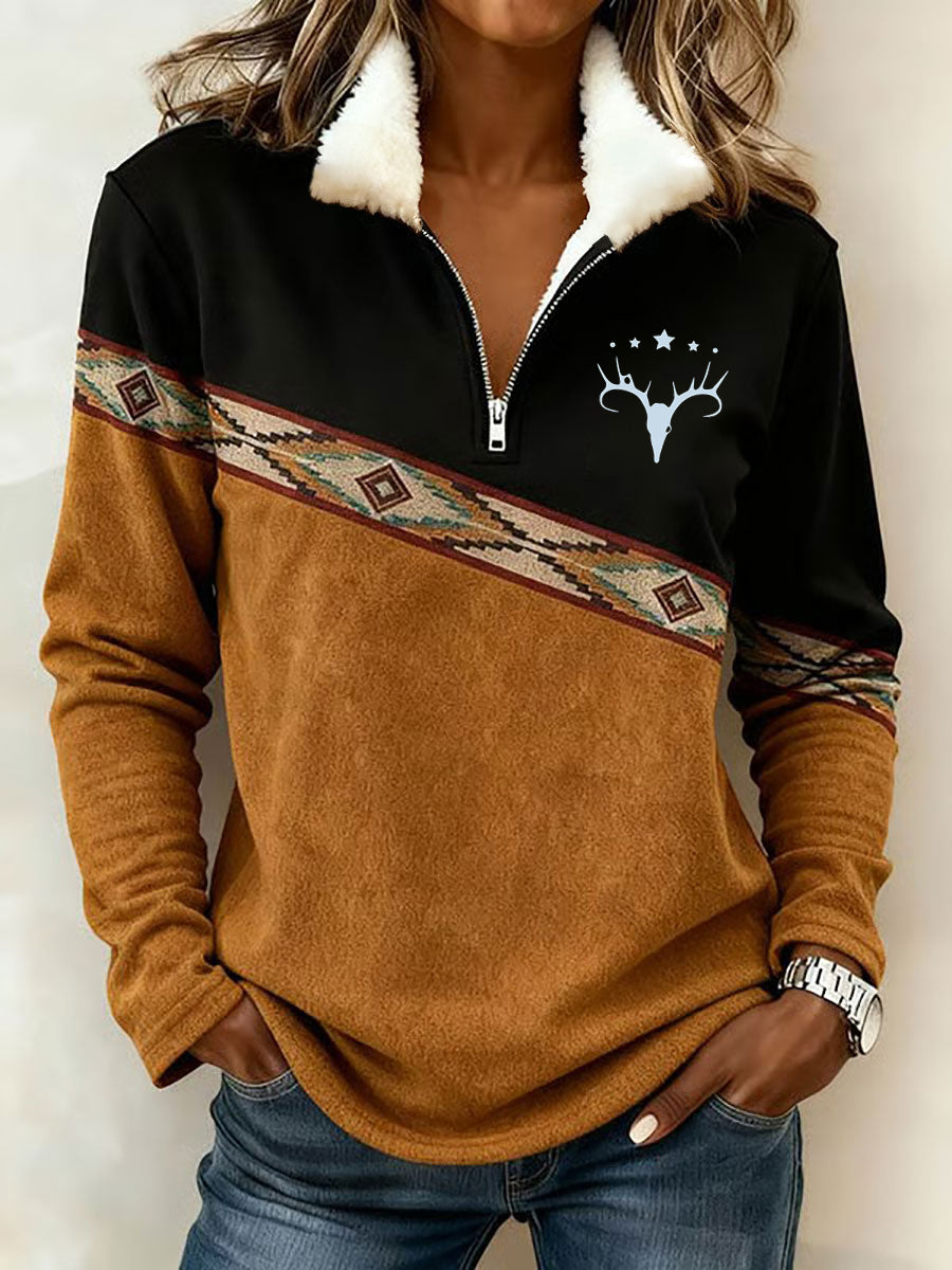 Vintage Western bedruckter Casual Composite Fleece Hoodie für Damen