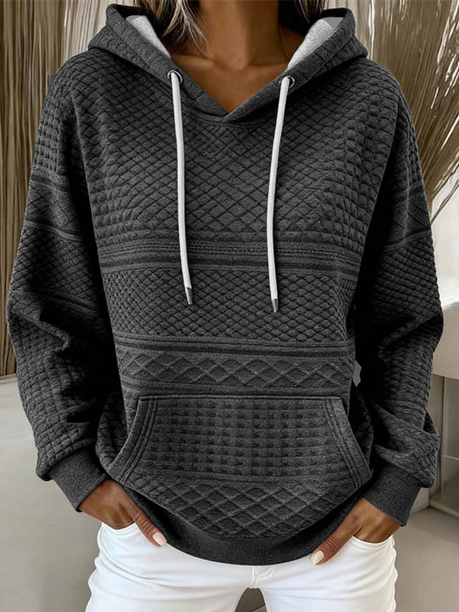 Damen-Vintage-Kapuzen pullover mit geometrischem Textdruck