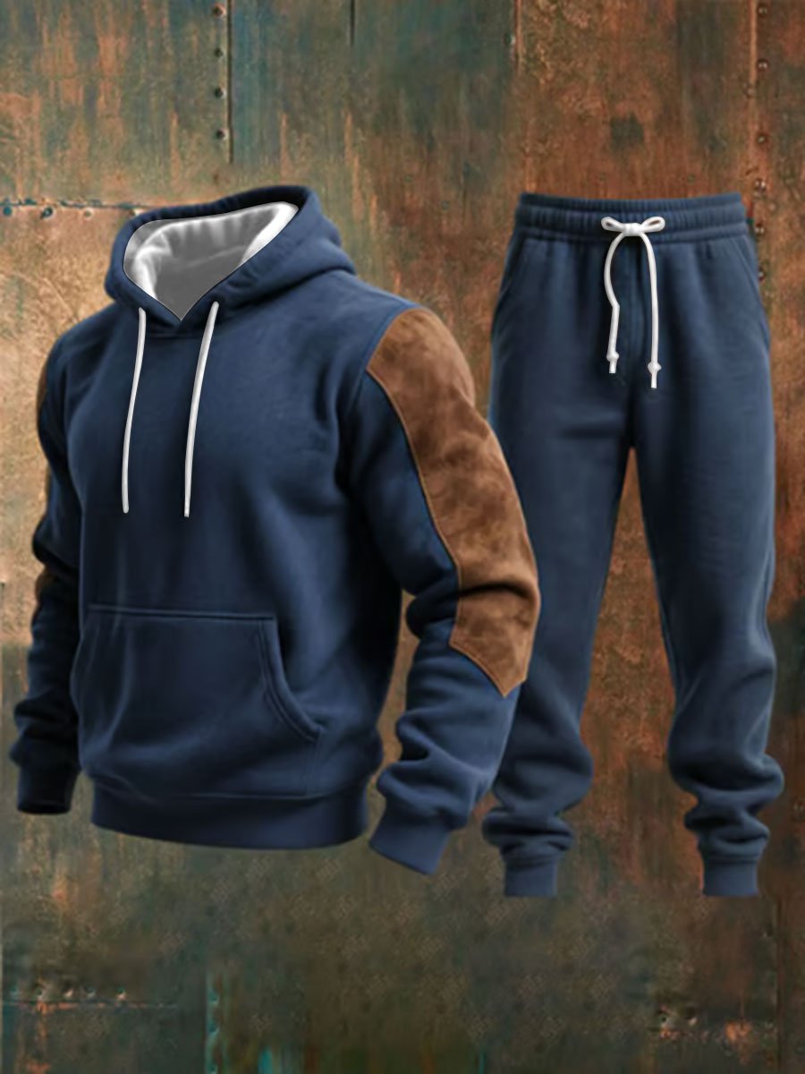 Herren Retro Casual Color Block Hoodie Set