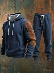 Herren Retro Casual Color Block Hoodie Set