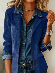 Einfarbige Vintage-Jacke im westlichen Stil für Damen