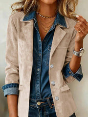 Einfarbige Vintage-Jacke im westlichen Stil für Damen