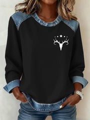 Frauen Westliches Muster Patchwork Kunst Sweatshirt