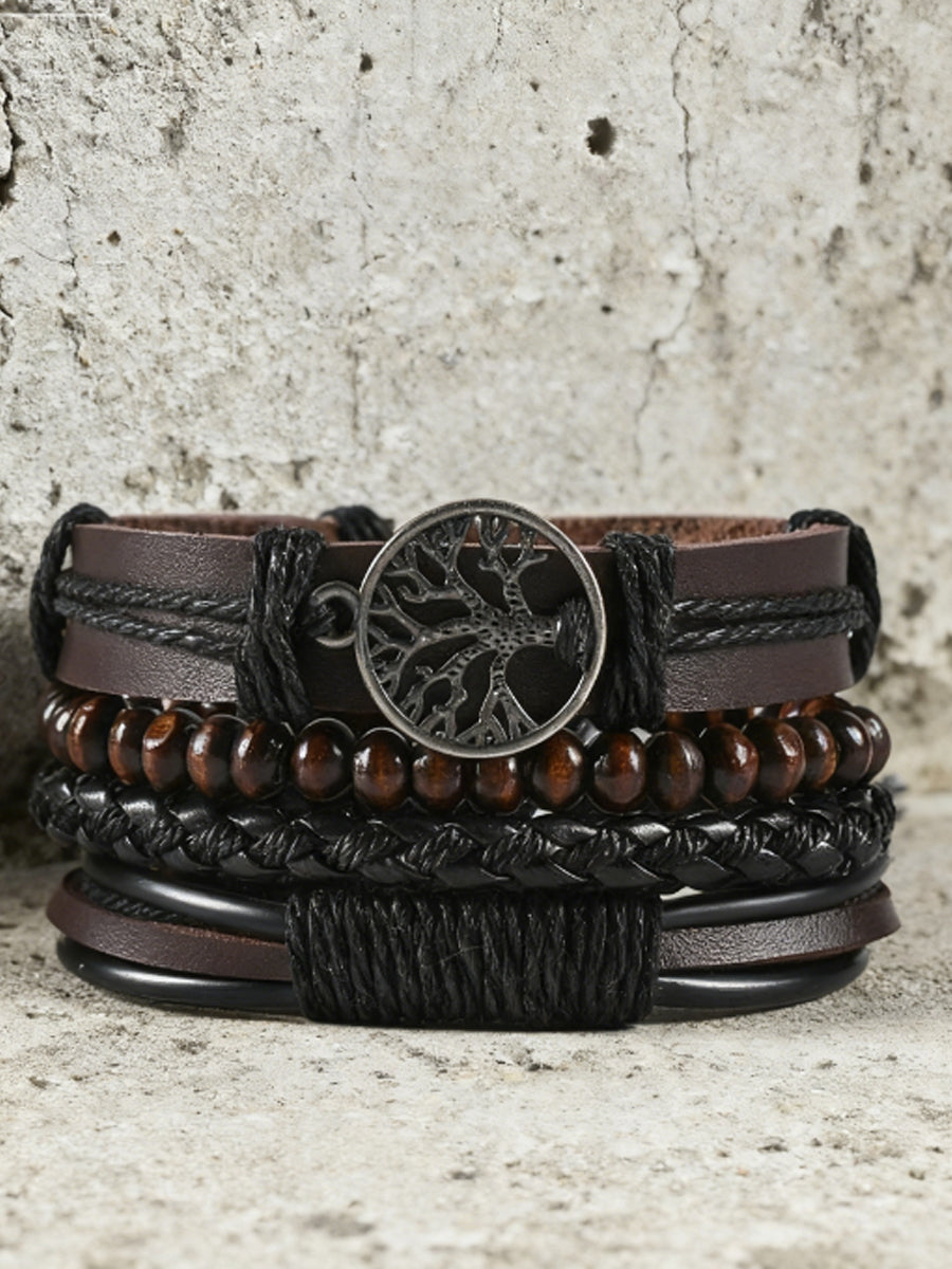 Herren baum des Lebens Vintage gewebtes personal isiertes Leder armband dreiteiliges Set