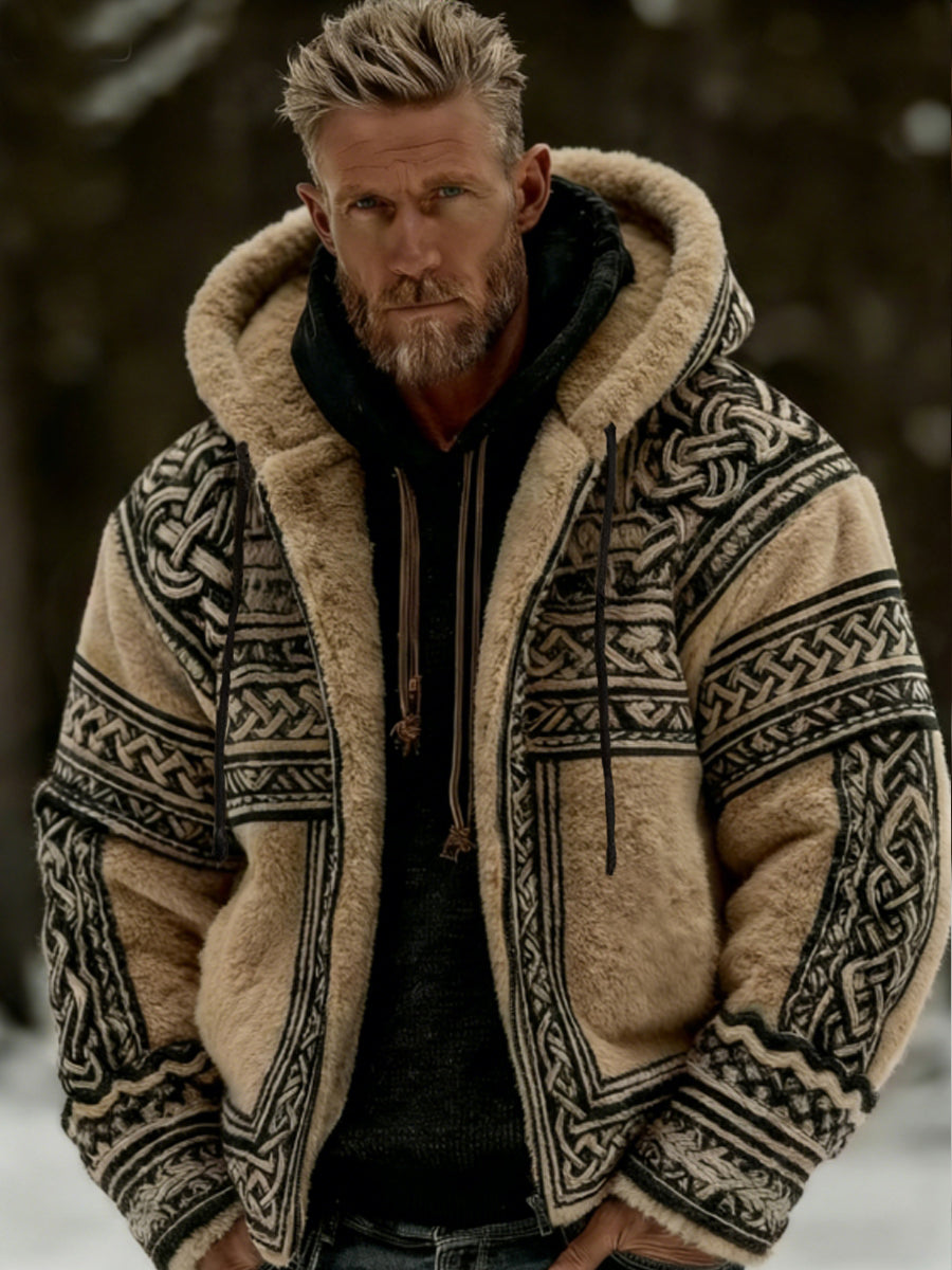 Herren Viking Celtic Art Plüsch Gemütliche warme Kapuzen-Flanell jacke mit Reiß verschluss