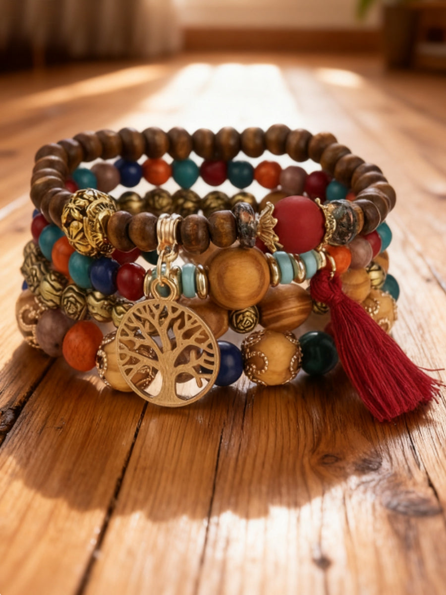 Frauen Wikinger Baum des Lebens böhmische mehr schicht ige Holz perle Armband