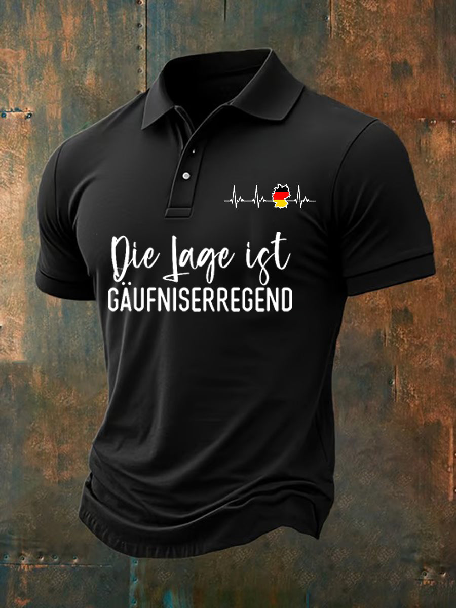 Men's Die Lage Ist Gaufniserregend Print Short-sleeved Polo Shirt