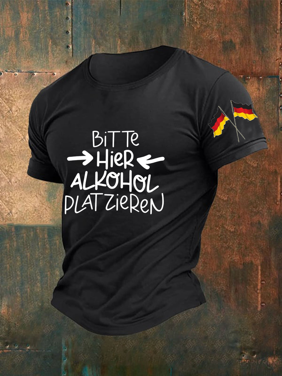 Men's Bitte Hier Alkohol PlatZieRen Printed Short Sleeve T-Shirt