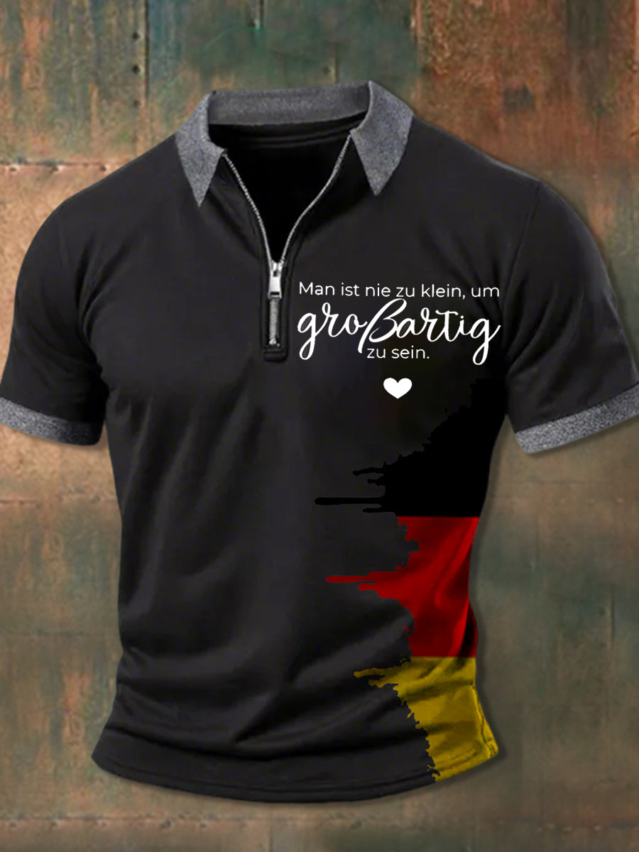 Men's Man Ist Nie Zu Klein Um Grossartig Zu Sein Printed Zip-Up Polo Shirt