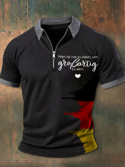 Men's Man Ist Nie Zu Klein Um Grossartig Zu Sein Printed Zip-Up Polo Shirt