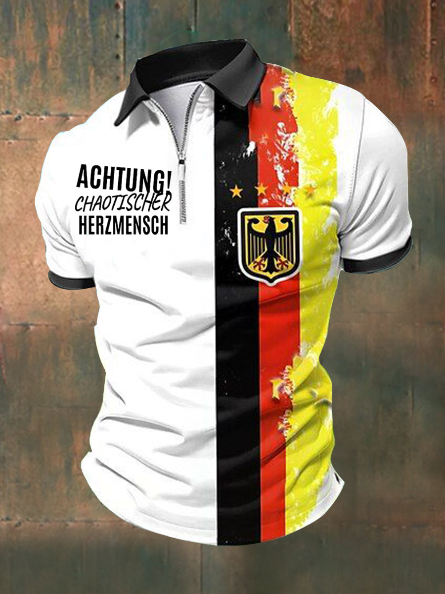 Men's Short-sleeved Polo Shirt With Herzmensch Print