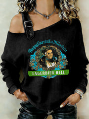Damen Bier liebhaber Patchwork Print lässig schulter freies Sweatshirt