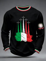 Herren Festa Della Repubblica Repvbblica Italiana Bedrucktes Waffelpullover mit langen Ärmeln
