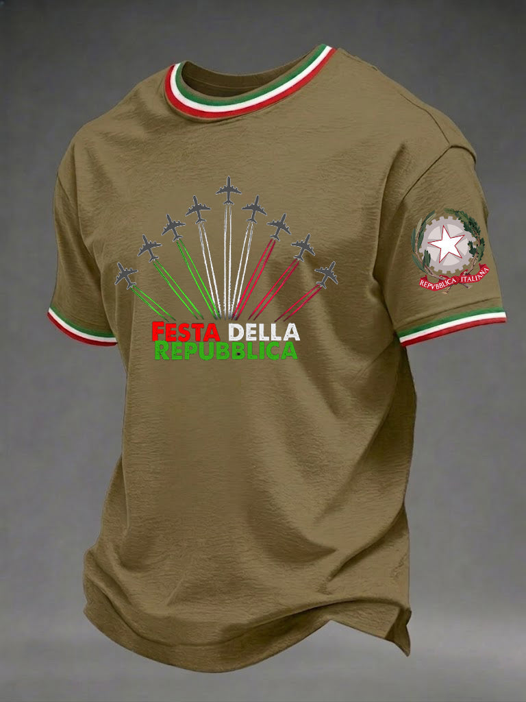 Herren-Festa-Della-Repubblica-Repvbblica-Italiana-Print-T-Shirt