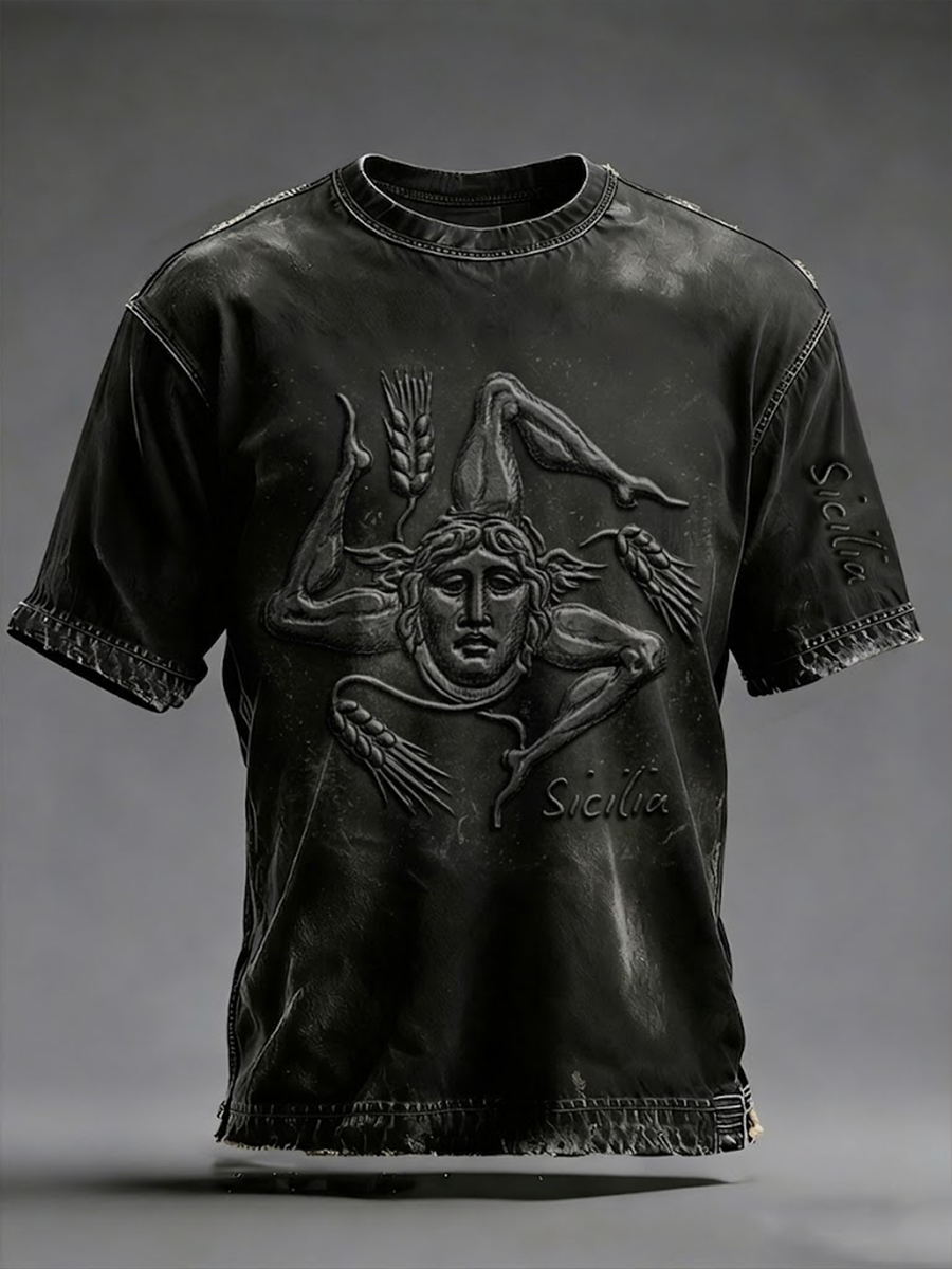 Herren-T-Shirt Sicilia Trinacria mit kurzen Ärmeln