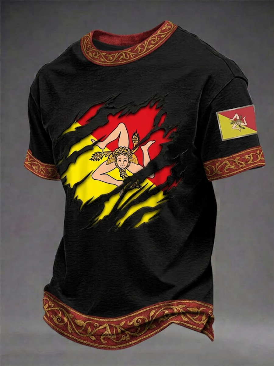 Herren-T-Shirt Sicilia Trinacria mit kurzen Ärmeln