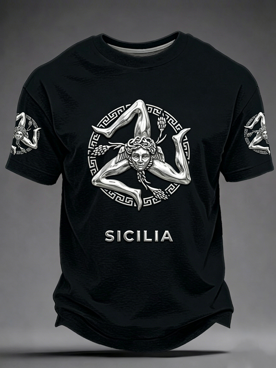 Herren-T-Shirt Sicilia Trinacria mit kurzen Ärmeln