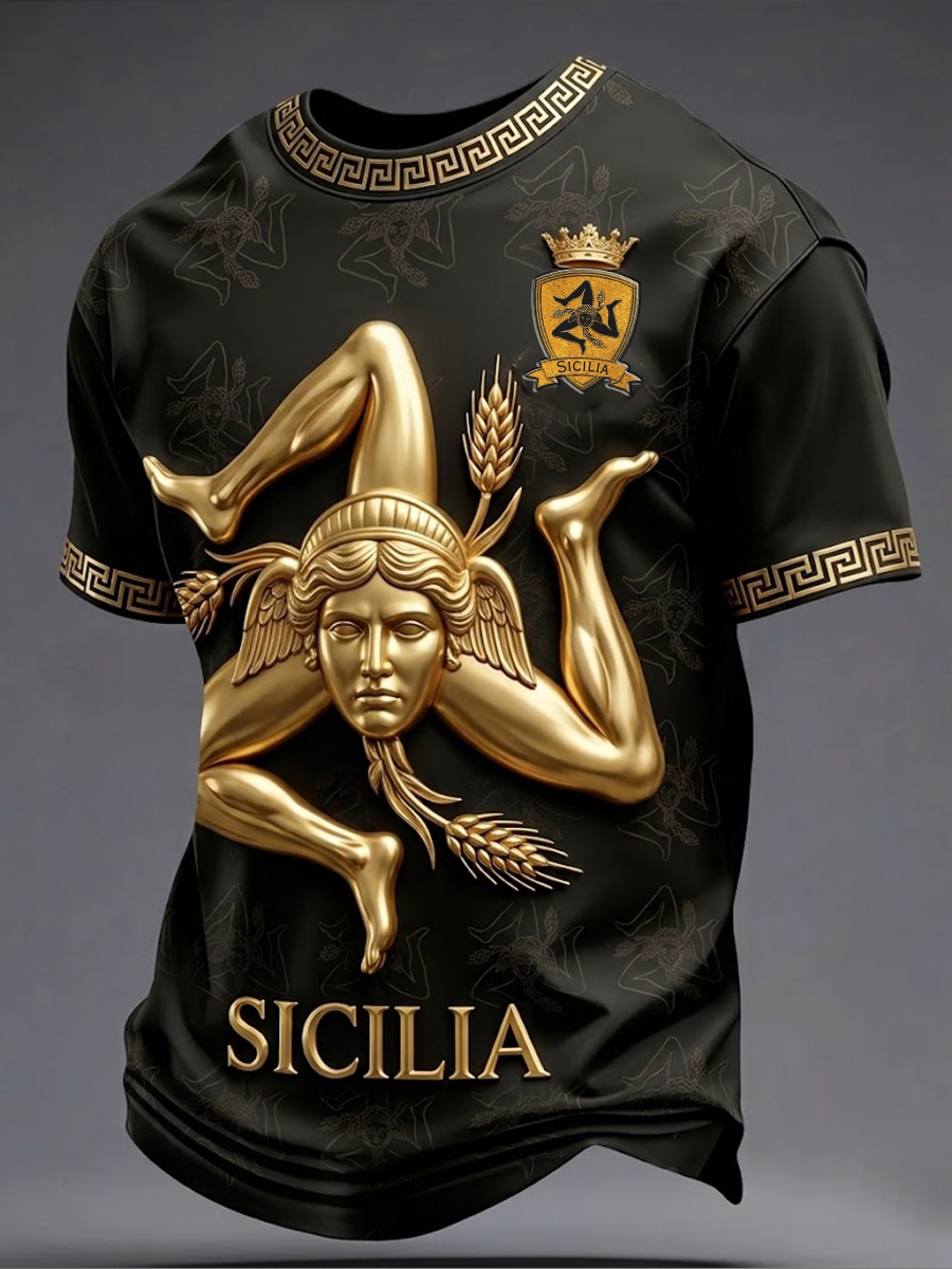 Herren-T-Shirt Sicilia Trinacria mit kurzen Ärmeln