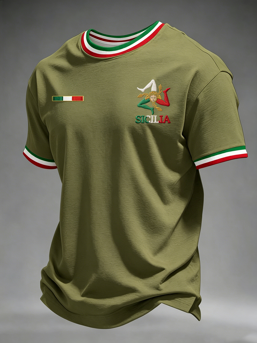 Herren-T-Shirt Sicilia Trinacria mit kurzen Ärmeln